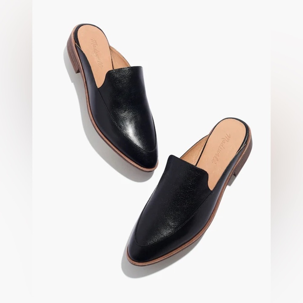Madewell Black Leather Pointed Toe Mules